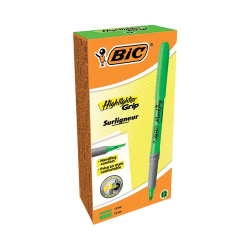 Bic Briteliner Grip Chisel Tip Highlighter Pen Green PK12
