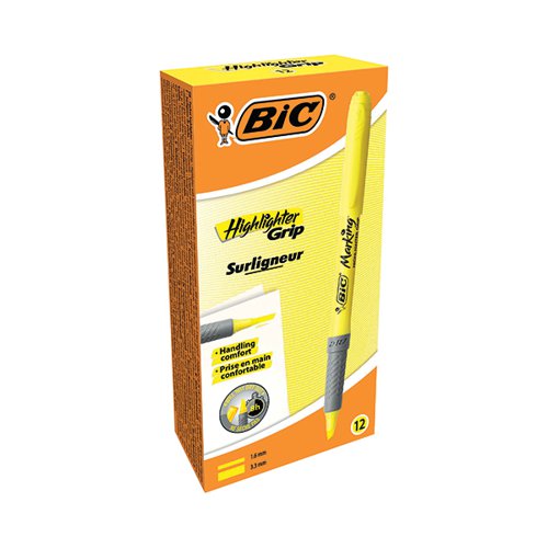 Bic Briteliner Grip Chisel Tip Highlighter Pen Yellow PK12