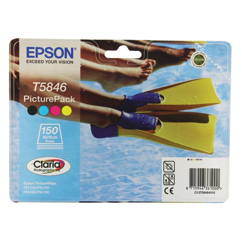 Epson T5846 Black /Cyan/Magenta/Yellow Inkjet Cartridges Pk4 Plus Photo Paper C13T58464010 / T5846