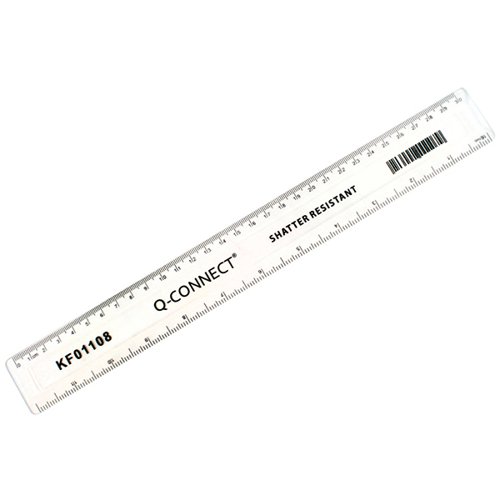 Q-Connect Ruler Shatterproof 300mm Clear (Inches on one side and cm/mm on the other) KF01108
