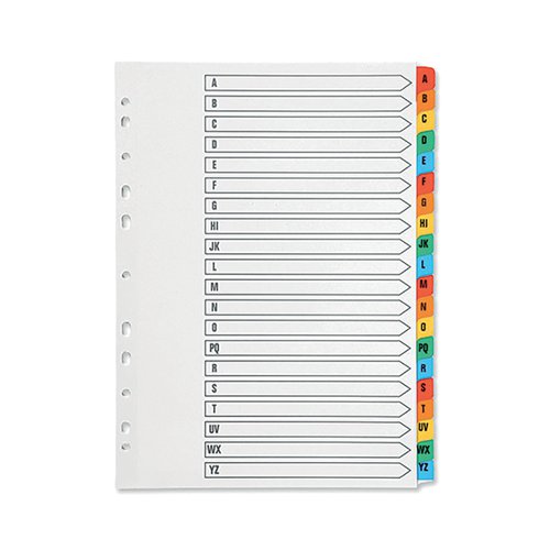 Q-Connect Multi-Punched A-Z 20-Part Reinforced Multi-Colour A4 Index Pre-Printed Tabs KF01523