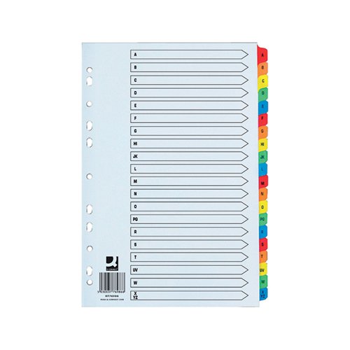 Q-Connect 20 Part A-Z Index Extra Wide Reinforced Multi-Colour Tabs KF76986