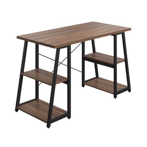 First Soho Desk with Angled Shelves 1300x600x770mm Dark Walnut/Black KF90957
