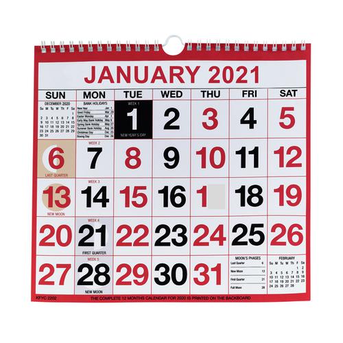 Wirebound Monthly Calendar 249 x 231mm 2021 KFYC2221