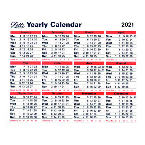 Letts Yearly Calendar 210 x 260mm 2021 21-TYC