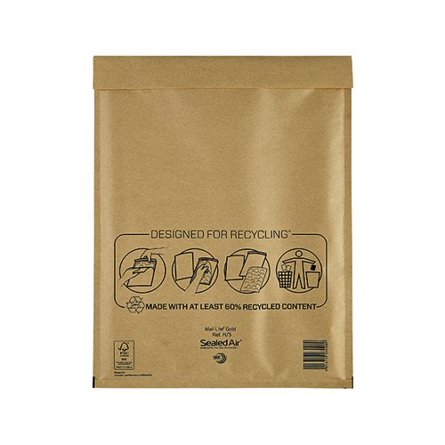 Mail Lite Bubble Lined Postal Bag Size H/5 270x360mm Gold (Pack of 50) 103027407
