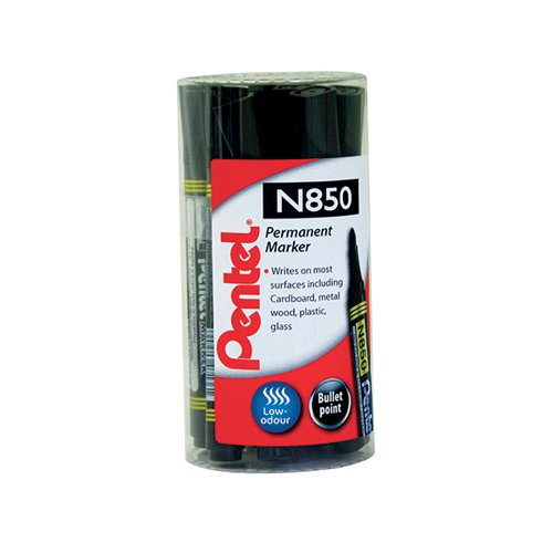 Pentel N850 Permanent Marker Bullet Tip Black 12 Pack N850T12-A