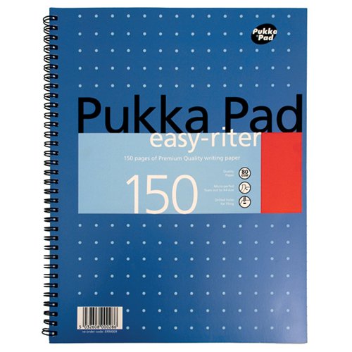 Pukka Pad Ruled Metallic Wirebound Easy-Riter Notepad 150 Pages A4 White (Pack of 3) ERM009