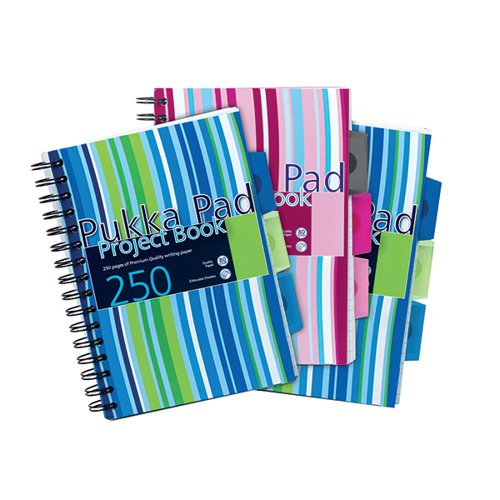 Pukka Pad Stripes Polypropylene Project Book 250 Pages A5 Blue/Pink (Pack of 3) PROBA5
