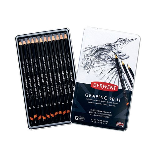 Derwent Graphic Soft Graphite Drawing Pencil Black (Pack of 12) 34215