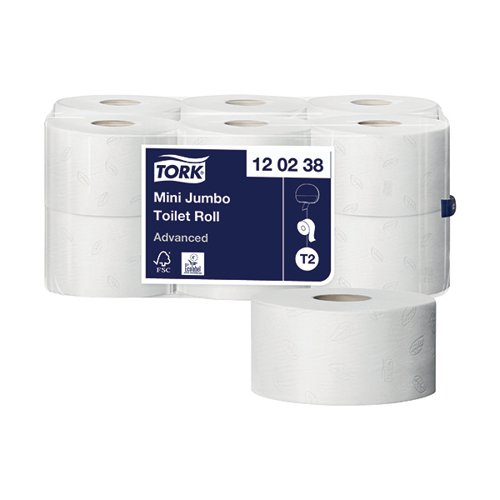 Tork T2 Mini Jumbo Toilet Roll 2-Ply (Pack of 12) 120238