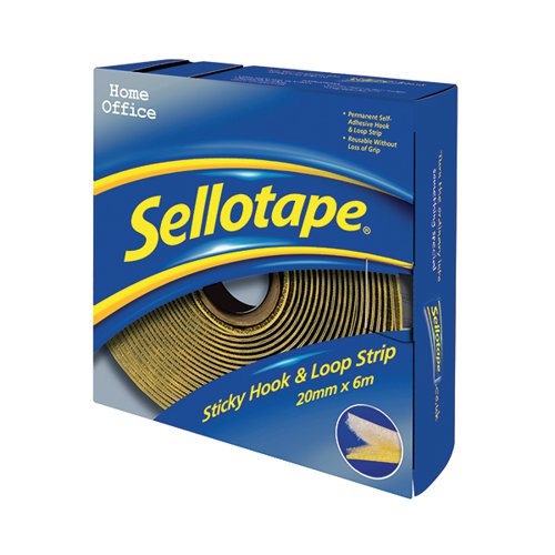 Sellotape Sticky Hook and Loop Strip 6m (Permanent self-adhesive hook and loop strip) 1445180