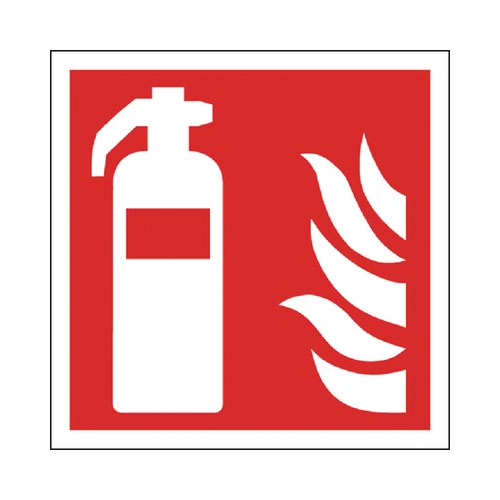 Safety Sign Fire Extinguisher Symbol 100x100mm Self-Adhesive (Pack of 5) KF44A/S