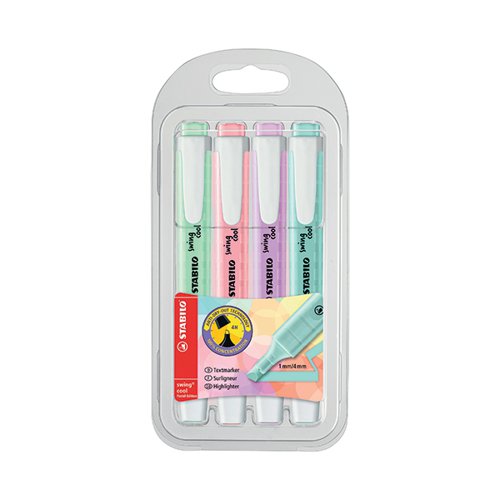 Highlighter - STABILO swing cool Pastel - Pack of 4 - Dash of Lime, Cherry  Blossom Pink, Cloudy Blue, Mellow Coral Red : : Stationery &  Office Supplies