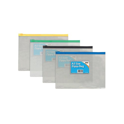 Sundry Clear Plastic A5 Coloured Zip Bags (Pack of 12) 300480