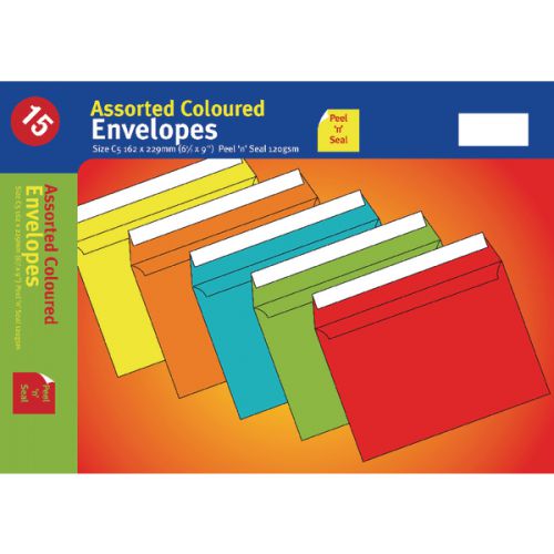 ASSORTED C5 P/SEAL VIBRANT ENVELOPE PK10