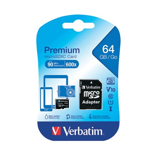 Verbatim Premium SDXC Micro Card 64GB with Adapter 44084