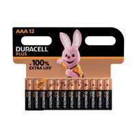 Duracell Plus AAA Battery Alkaline 100% Extra Life (Pack of 12) 5009382