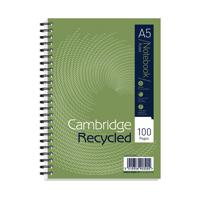 Cambridge Recycled A5 Wirebound Notebook 2 Hole Punched Feint Ruled 100 Pages 400020509