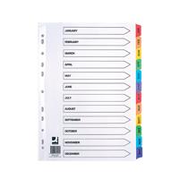 Q-Connect Multi-Punched January-December Reinforced Multi-Colour A4 Index Pre-Printed Tabs KF01524