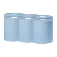 2Work 1-Ply Centrefeed Roll 300m Blue (Pack of 6) KF03803