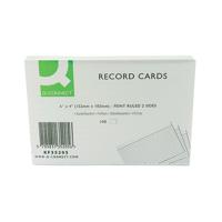 Q-Connect Record Card 6x4 Inches Ruled Feint White KF35205 Pack of 100