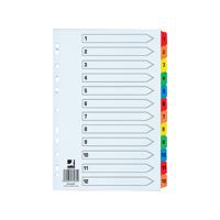 Q-Connect Extra Wide Index 1-12 Board Reinforced Multi-Colour Divider KF76985