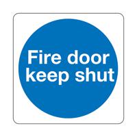 Safety Sign Fire Door Keep Shut 100x100mm Self-Adhesive KM14AS