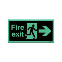 Safety Sign Niteglo Fire Exit Running Man Arrow Right Self-Adhesive 150x450mm NG26A/S