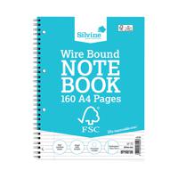 Silvine A4 Twin Wire Notebook 160 Pages Ruled with Margin FSCTW80