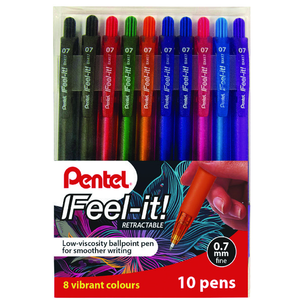 Pentel Feel-it Retractable Ballpoint Pen Fine Assorted (Pack of 10) YBX417/10-M Pentel Feel-it Retractable Ballpoint Pen Fine Assorted (Pack of 10) YBX417/10-M