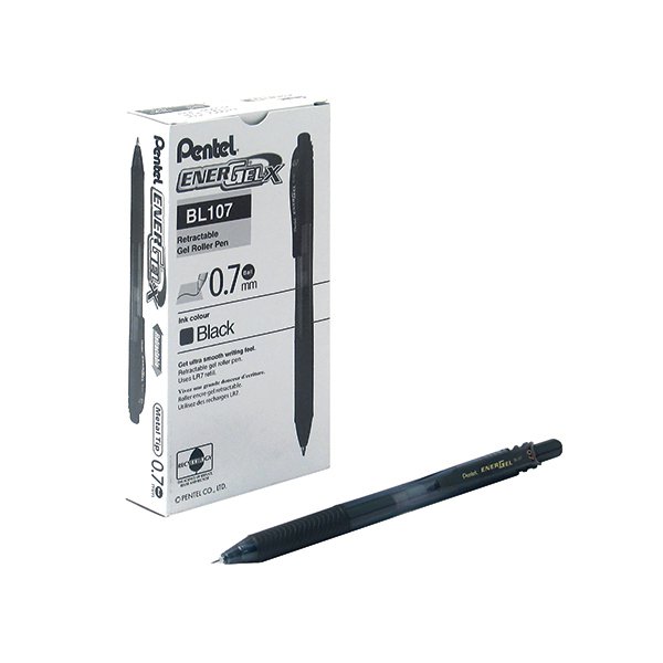 Pentel EnerGelxRetractable 0.7mm Black Liquid Gel Rollerball Pen (Pack of 12) BL107/14-A Pentel EnerGelxRetractable 0.7mm Black Liquid Gel Rollerball Pen (Pack of 12) BL107/14-A