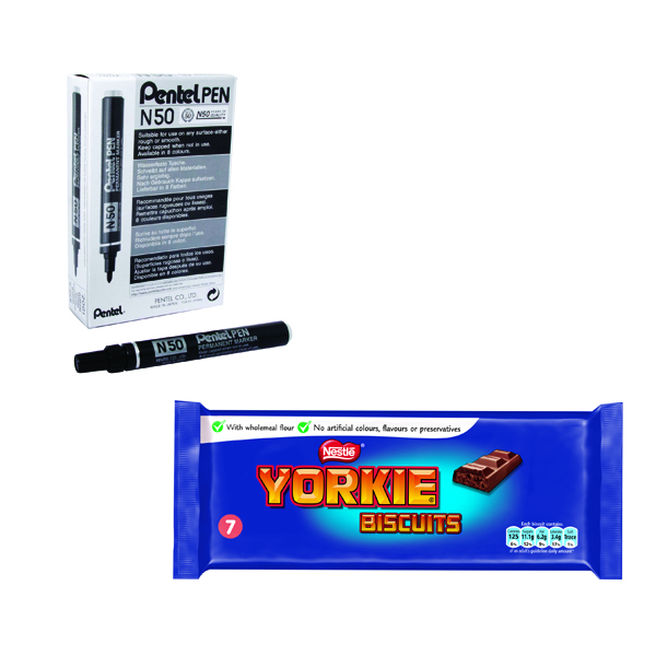 Pentel Permanent Marker Bullet Tip Black Pack of 12 plus Nestle Yorkie Pack FOC PE811461 Pentel Permanent Marker Bullet Tip Black Pack of 12 plus Nestle Yorkie Pack FOC PE811461