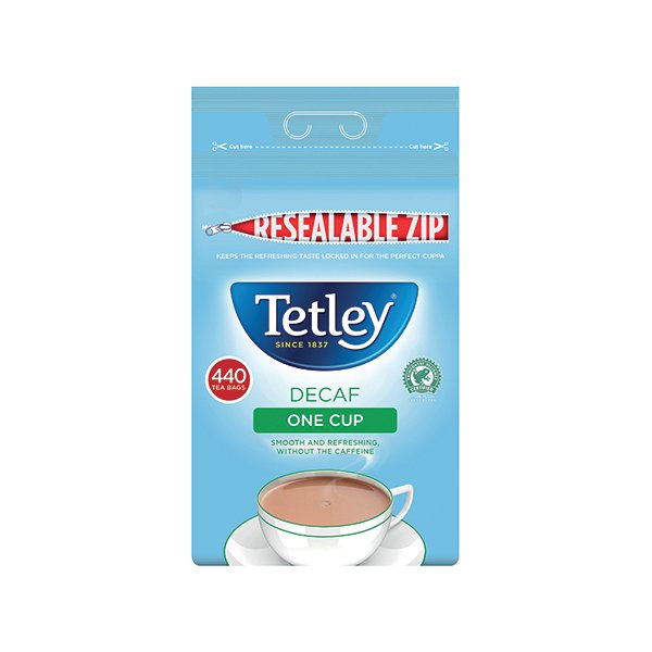 Tetley One Cup Decaffeinated Tea Bags (Pack of 440) 1800A Tetley One Cup Decaffeinated Tea Bags (Pack of 440) 1800A