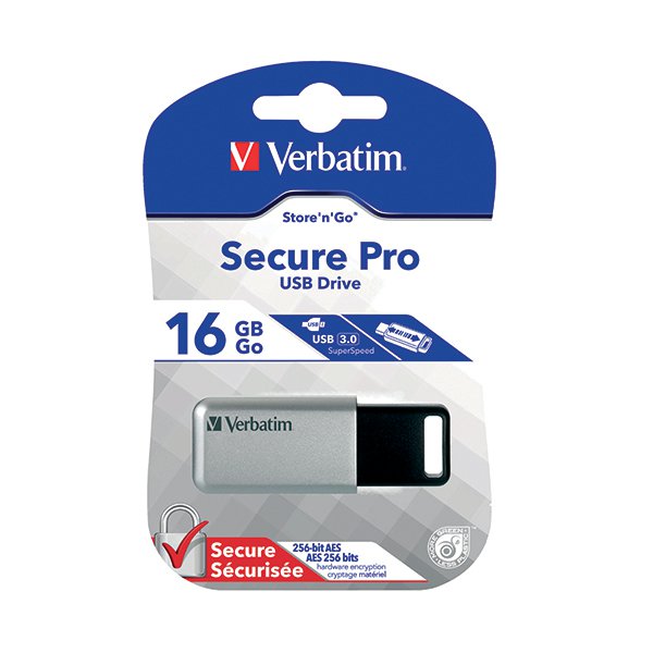 Verbatim Silver/Black Secure Pro USB 3.0 Flash Drive 16GB 98664 Verbatim Silver/Black Secure Pro USB 3.0 Flash Drive 16GB 98664