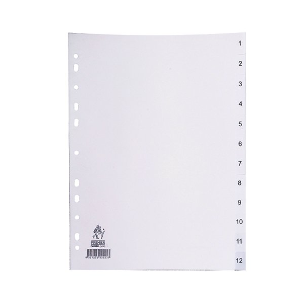 A4 White 1-12 Polypropylene Index WX01354 A4 White 1-12 Polypropylene Index WX01354
